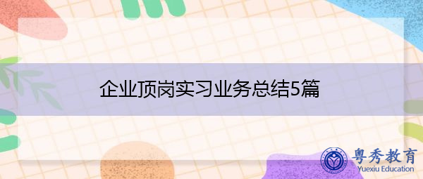 企业顶岗实习业务总结5篇 企业顶岗实习业务总结5篇