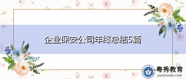企业保安公司年终总结5篇 企业保安公司年终总结5篇