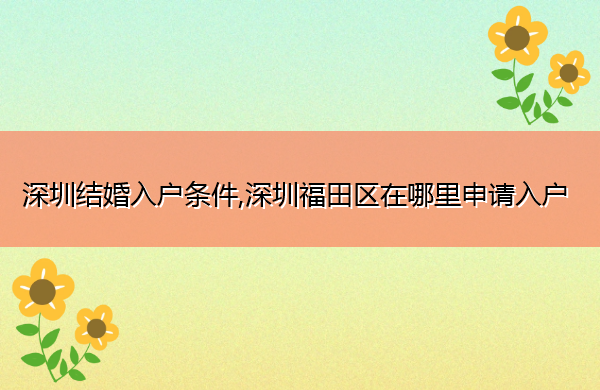 深圳结婚入户条件,深圳福田区在哪里申请入户