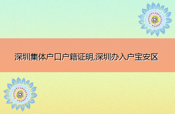 深圳集体户口户籍证明,深圳办入户宝安区