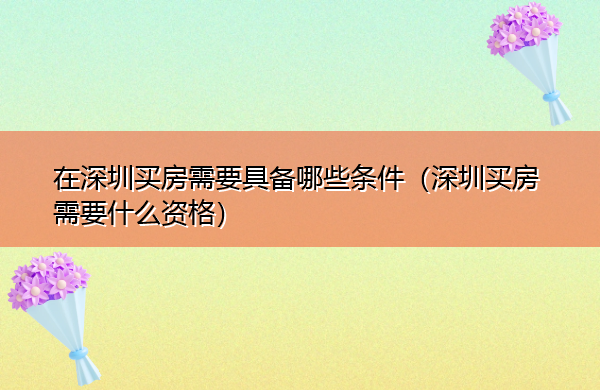 在深圳买房需要具备哪些条件（深圳买房需要什么资格）
