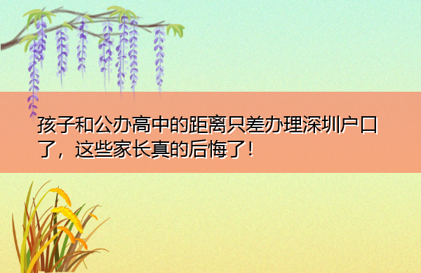 孩子和公办高中的距离只差办理深圳户口了，这些家长真的后悔了！