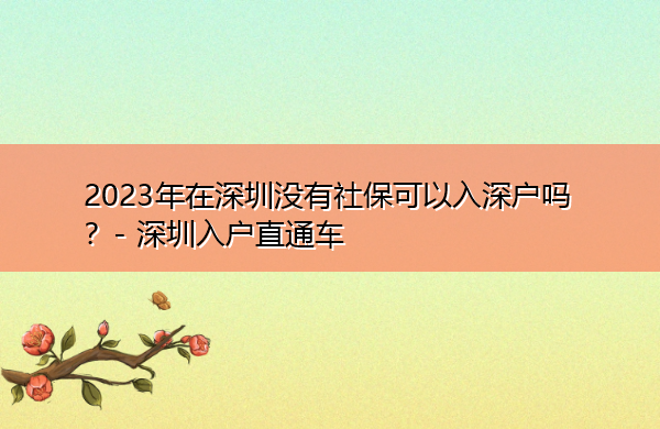 2023年在深圳没有社保可以入深户吗? 2023年在深圳没有社保可以入深户吗?