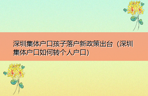 深圳集体户口孩子落户新政策出台(深圳集体户口如何转个人户口) 深圳集体户口孩子落户新政策出台(深圳集体户口如何转个人户口)