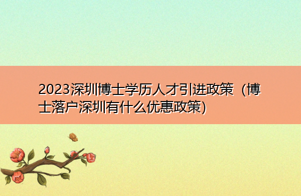 2023深圳博士学历人才引进政策（博士落户深圳有什么优惠政策）