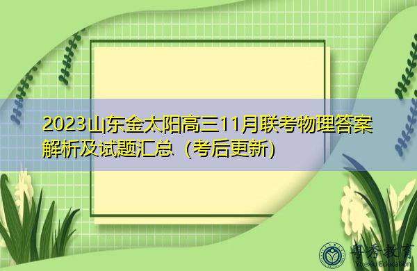 2023山东金太阳高三11月联考物理答案解析及试题汇总（考后更新）